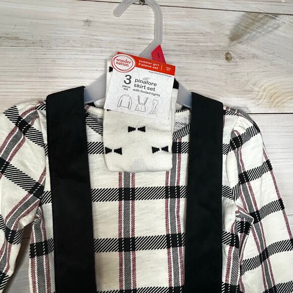 3/$12 2T Black Velvet Overall Dress with matching Long Sleeve Shirt and Tights - Picture 3 of 6